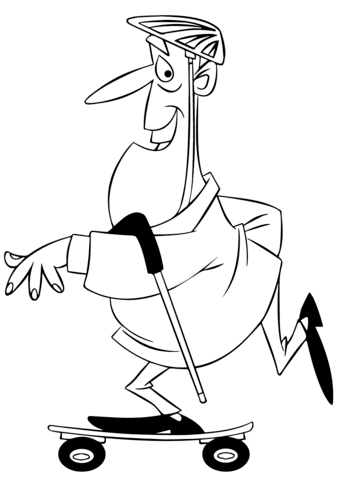 Cartoon Man Riding A Skateboard Coloring Page